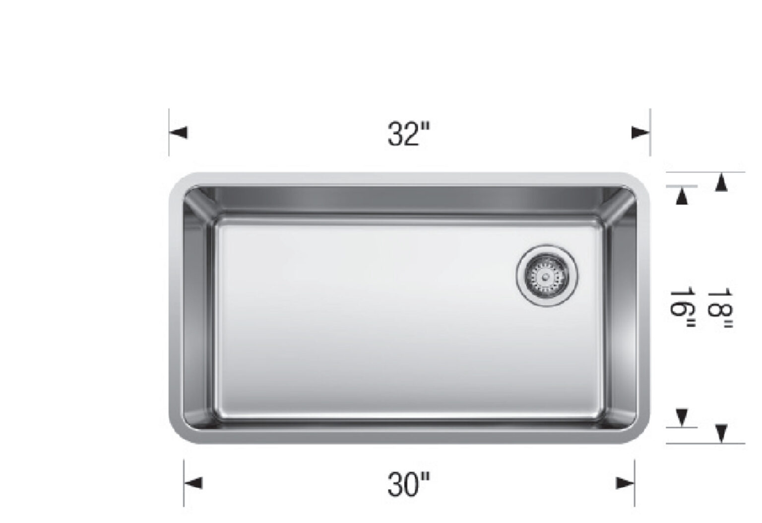 442763 Formera 33 XL Super Single Stainless Kitchen Sink with Measurements TD1 Taps Depot Ltd.