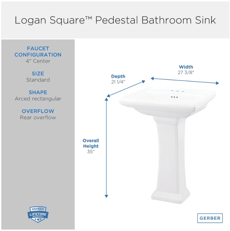 GERBER CANADA Logan Square™ 4" Centers Standard Pedestal Bathroom Sink