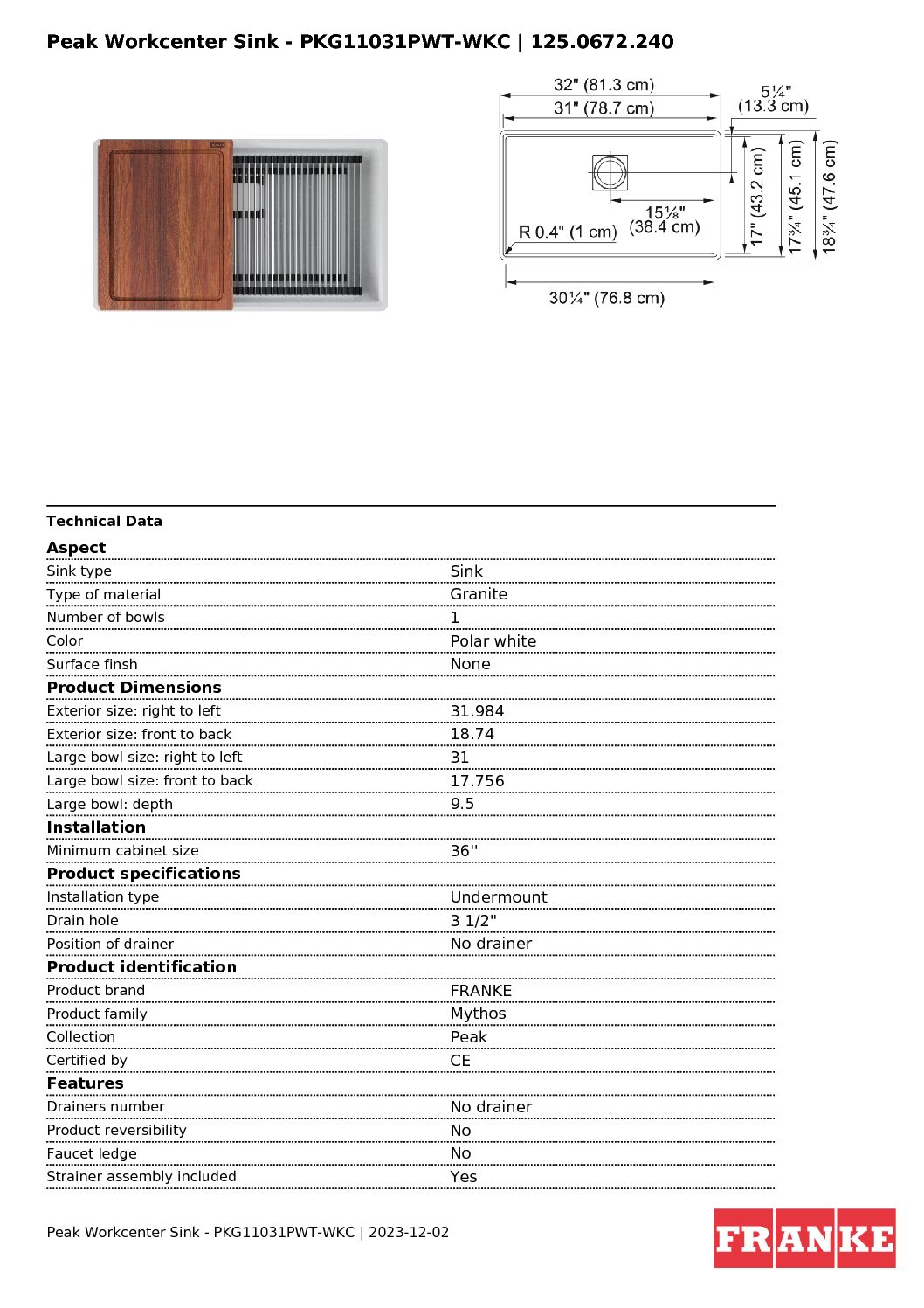Product Sheet 125.0672.240 pdf Taps Depot Ltd.