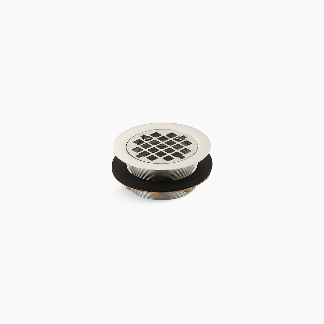 KOHLER Round shower drain for use with plastic pipe, gasket included - Vibrant Polished Nickel