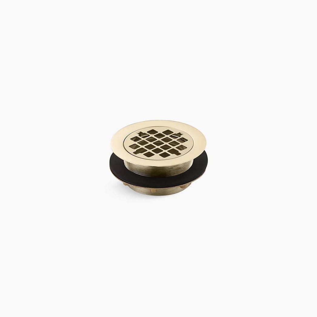 KOHLER Round shower drain for use with plastic pipe, gasket included - Vibrant French Gold