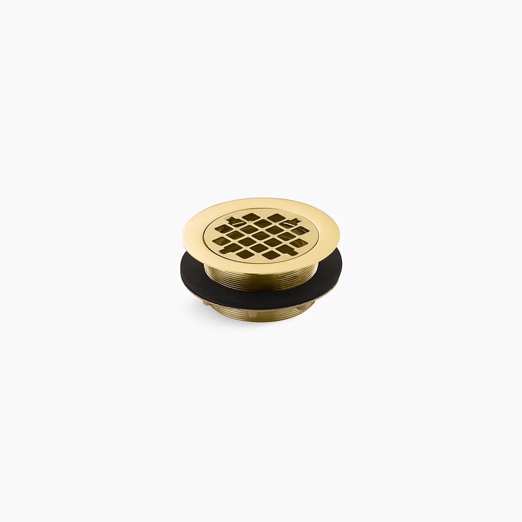 KOHLER Round shower drain for use with plastic pipe, gasket included - Vibrant Polished Brass