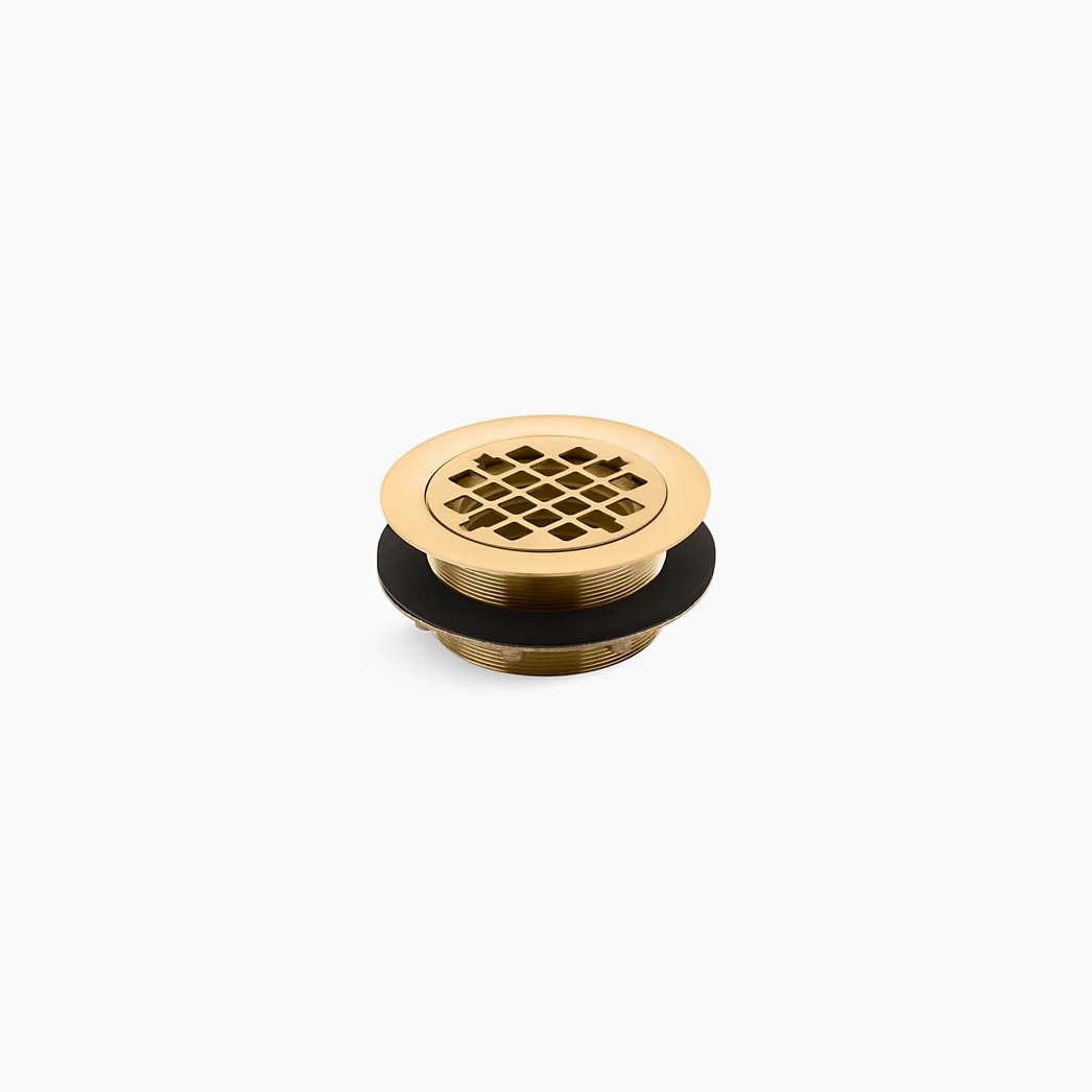 KOHLER Round shower drain for use with plastic pipe, gasket included - Vibrant Brushed Moderne Brass