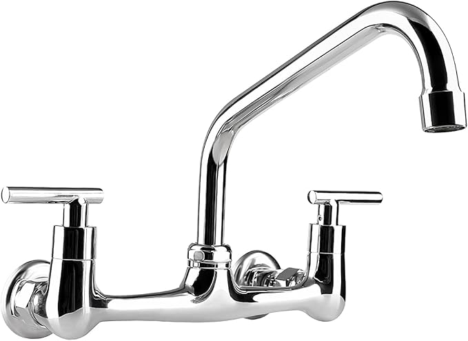 RUBY CANADA Commercial Sink Faucet 8 inch Center Wall Mount Service/ Landeury Faucet with 8" Swivel Spout - Chrome