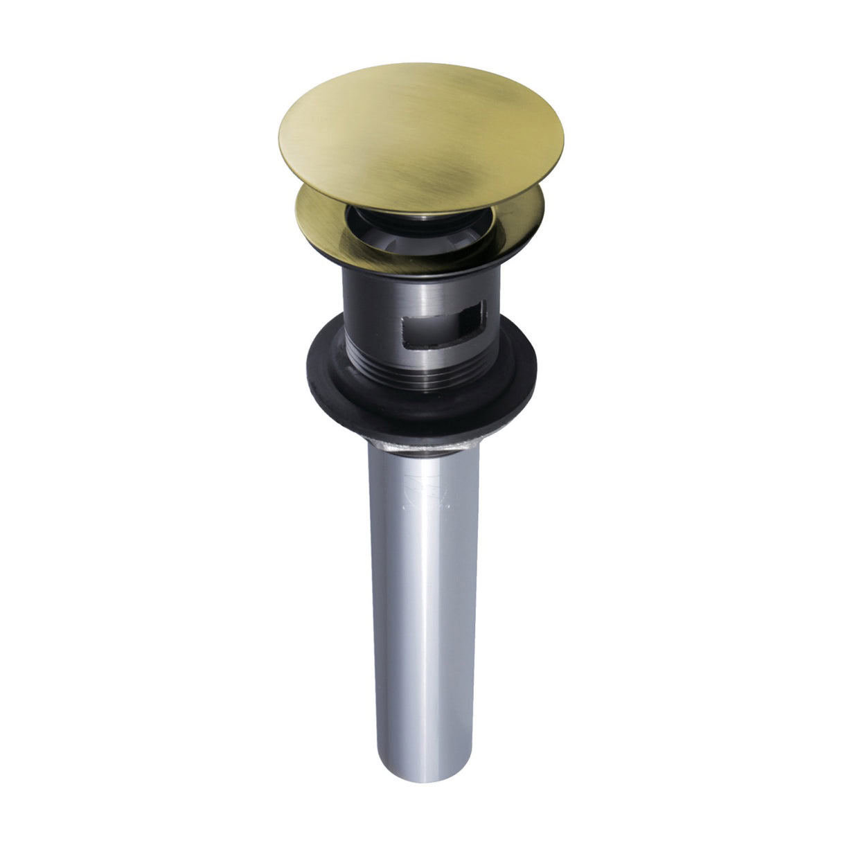 KINGSTON BRASS Modern Push Pop-Up Bathroom Sink Drain with Overflow, 22 Gauge - Antique Brass