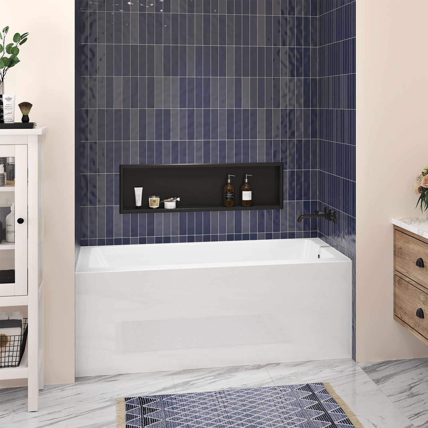 BY16030TA0R1 Zitta Bathtub Baya Skirt Alcove 60 RightDrain GlossyWhite TAPS DEPOT.LTD