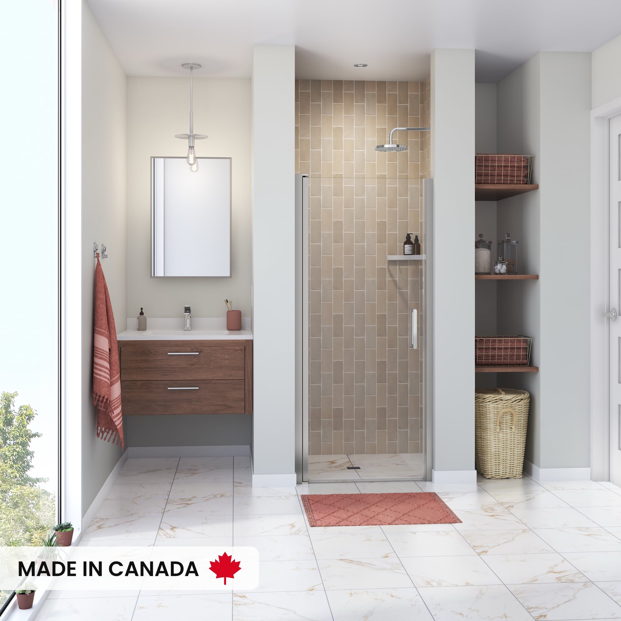 MAAX Manhattan 31”-33” x 68” in. 6 mm Pivot Shower Door for Alcove Installation with Clear glass
