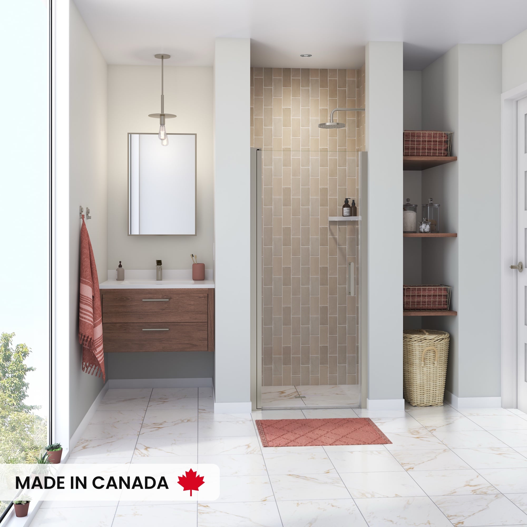 MAAX Manhattan 31”-33” x 68” in. 6 mm Pivot Shower Door for Alcove Installation with Clear glass