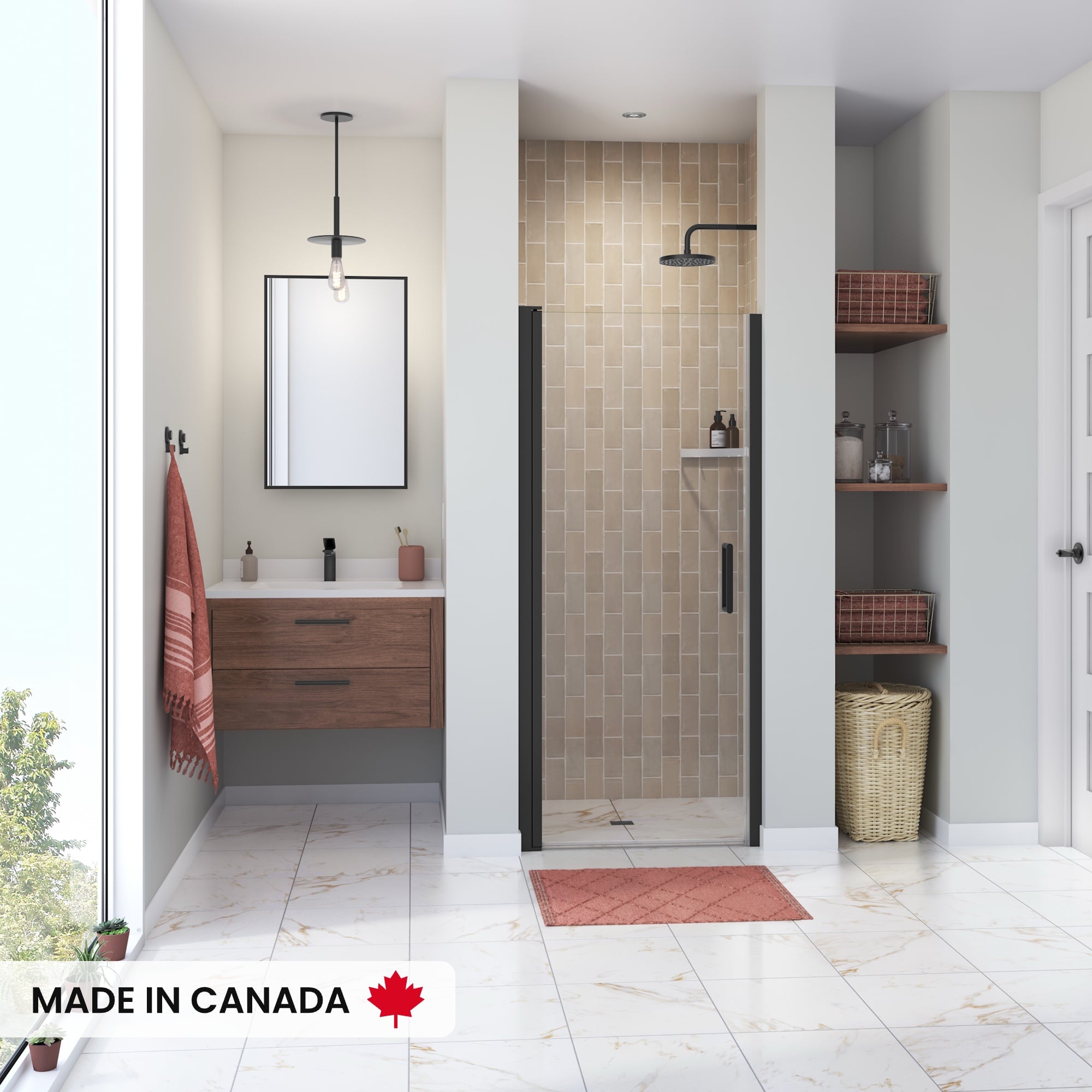 MAAX Manhattan 31”-33” x 68” in. 6 mm Pivot Shower Door for Alcove Installation with Clear glass